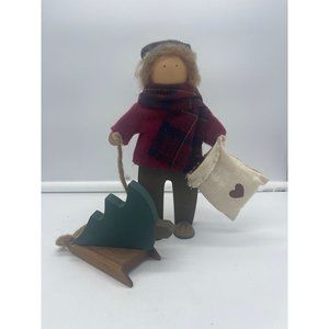 Lizzie High Dolls Wooden Boy with Sled and Christmas Tree